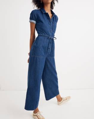 wide leg denim romper