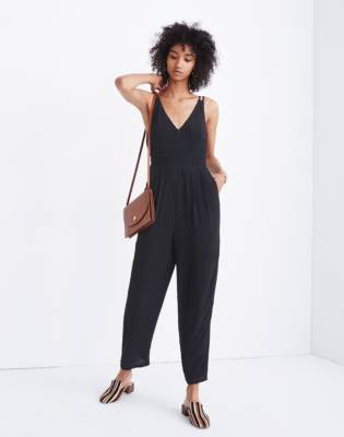 self tie strap super wide leg jumpsuit