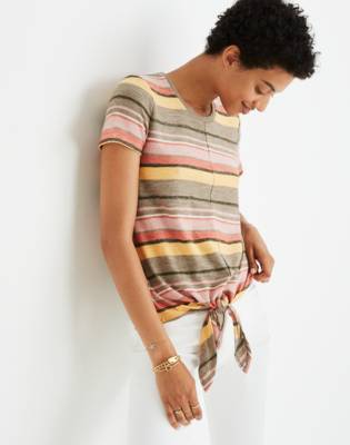 Texture & Thread Modern Tie-Front Top in Kieran Stripe