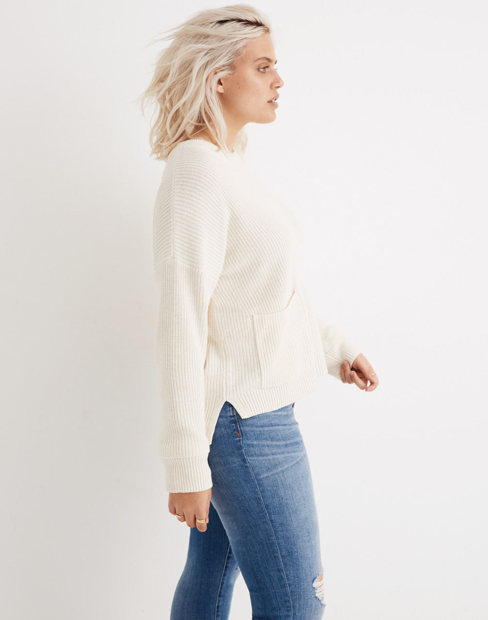 Patch Pocket Pullover Sweater in bright ivory image 1