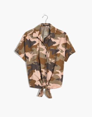 Short-Sleeve Tie-Front Shirt in Cottontail Camo in bunny camo asparagus image 4