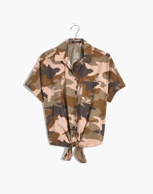 Short-Sleeve Tie-Front Shirt in Cottontail Camo in bunny camo asparagus image 4