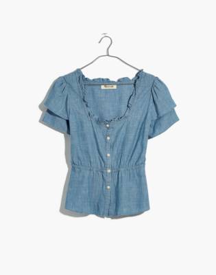 chambray ruffle shirt