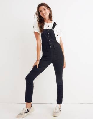 black denim skinny overalls