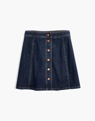 a line button front denim skirt