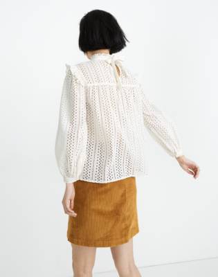 madewell eyelet ruffle mock neck top