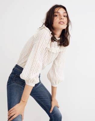 madewell eyelet mockneck ruffle top