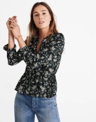 ruffle hem wrap blouse