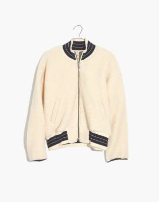 sherpa varsity bomber jacket