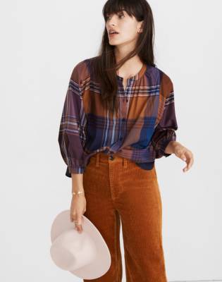 Plaid Peasant Top