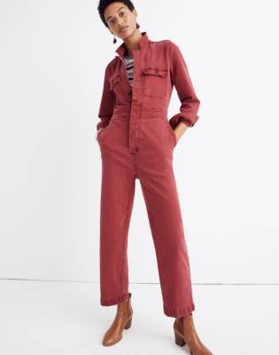 Garment-Dyed Denim Slim Coverall Jumpsuit