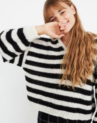 Balloon Sleeve Pullover Sweater In Stripe