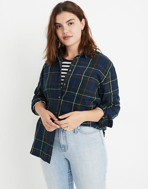Flannel Oversized Ex Boyfriend Shirt In Dark Plaid
