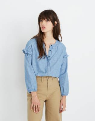 denim ruffle sleeve shirt