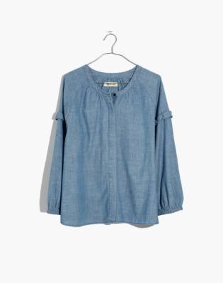 denim ruffle sleeve shirt