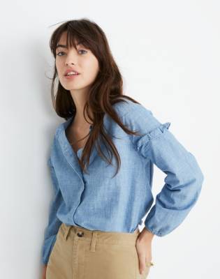 denim ruffle sleeve shirt