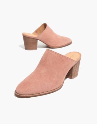 pink suede mules