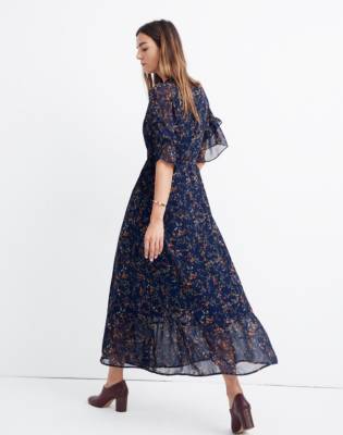 amaranth wrap dress in moonless floral