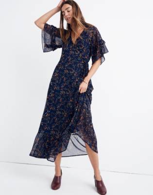 amaranth wrap dress in moonless floral