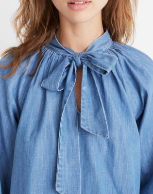 denim tie neck shirt
