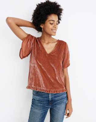 velvet ruffle sleeve top