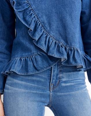 madewell denim ruffle top