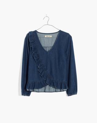 madewell denim ruffle top
