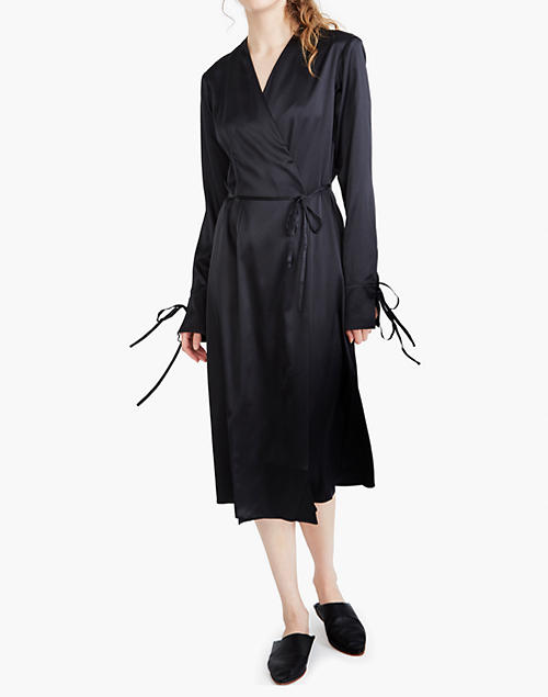 The Great Eros® Silk Ereni French-Cuff Wrap Dress in black image 3