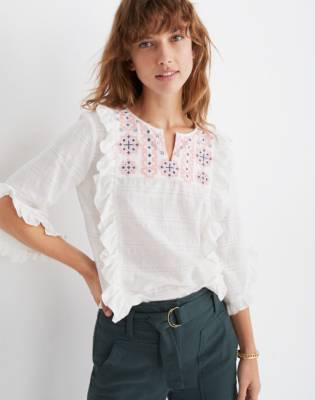 embroidered ruffle top