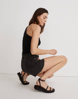 high rise black denim shorts