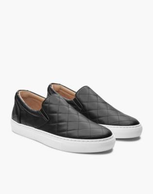 black leather quilted slip on sneakers