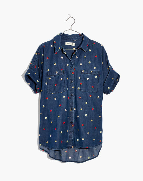 Embroidered Denim Courier Shirt in Confetti Floral in gardner wash image 4