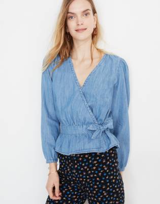 madewell denim puff sleeve jumpsuit