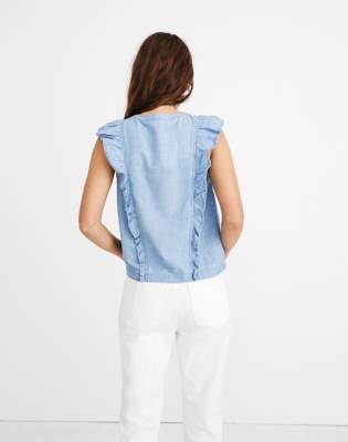 madewell denim ruffle top