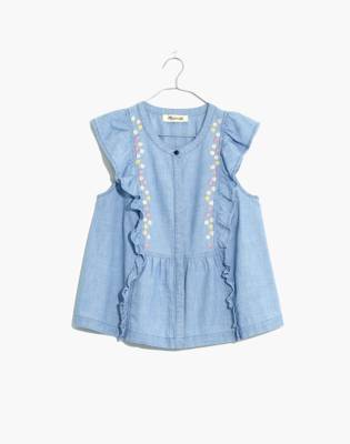madewell denim ruffle top