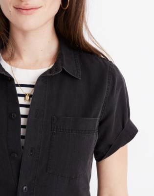 madewell black denim shirt dress
