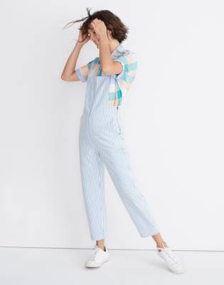 women's railroad stripe overalls