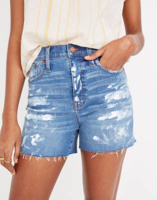 paint splatter denim shorts