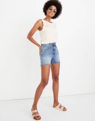 flower embroidered shorts