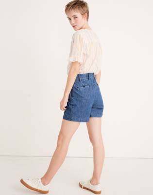 pleated denim shorts