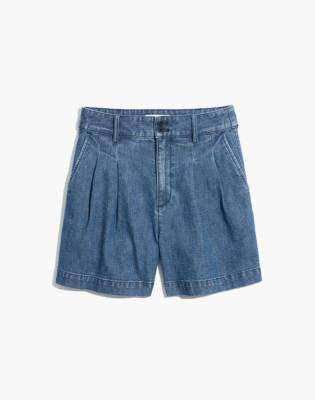 pleated denim shorts