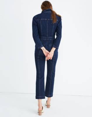 puff sleeve denim jumpsuit