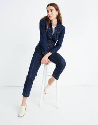 madewell denim puff sleeve jumpsuit