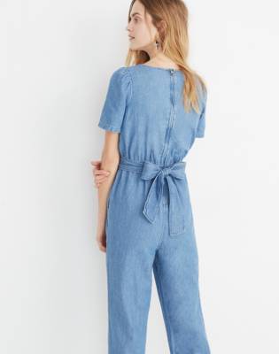 madewell denim puff sleeve jumpsuit