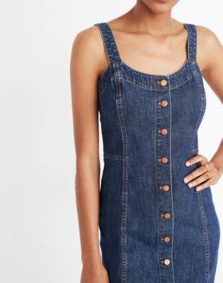 madewell denim button front tank dress