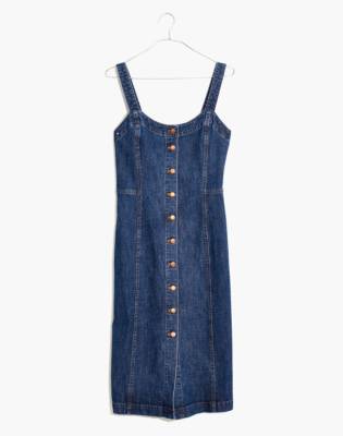 madewell denim button front tank dress