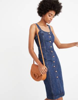 madewell denim button front tank dress