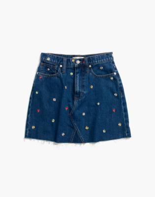 floral embroidered denim skirt