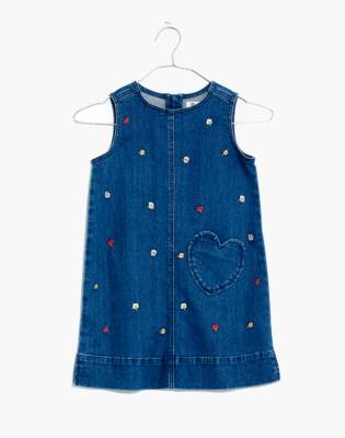 floral embroidered denim overall dress