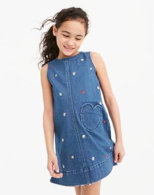 floral embroidered denim overall dress